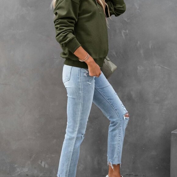 Women’s Quarter Zip Pullover Casual Long Sleeve Shirt Lightweight Sweatshirt - Picture 3 of 4